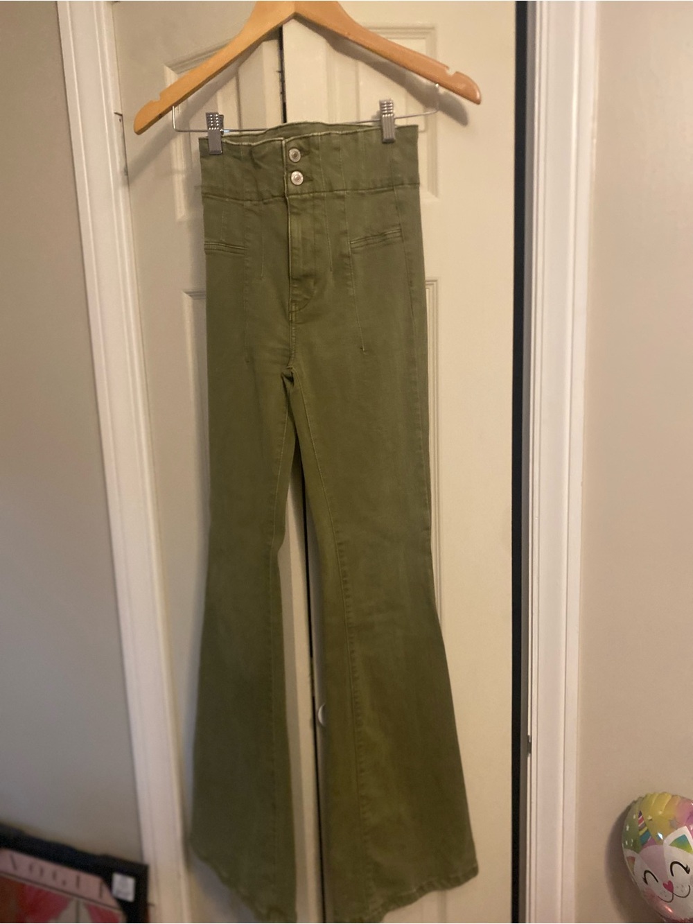 Free People Olive Green High-Waist Flare Jeans